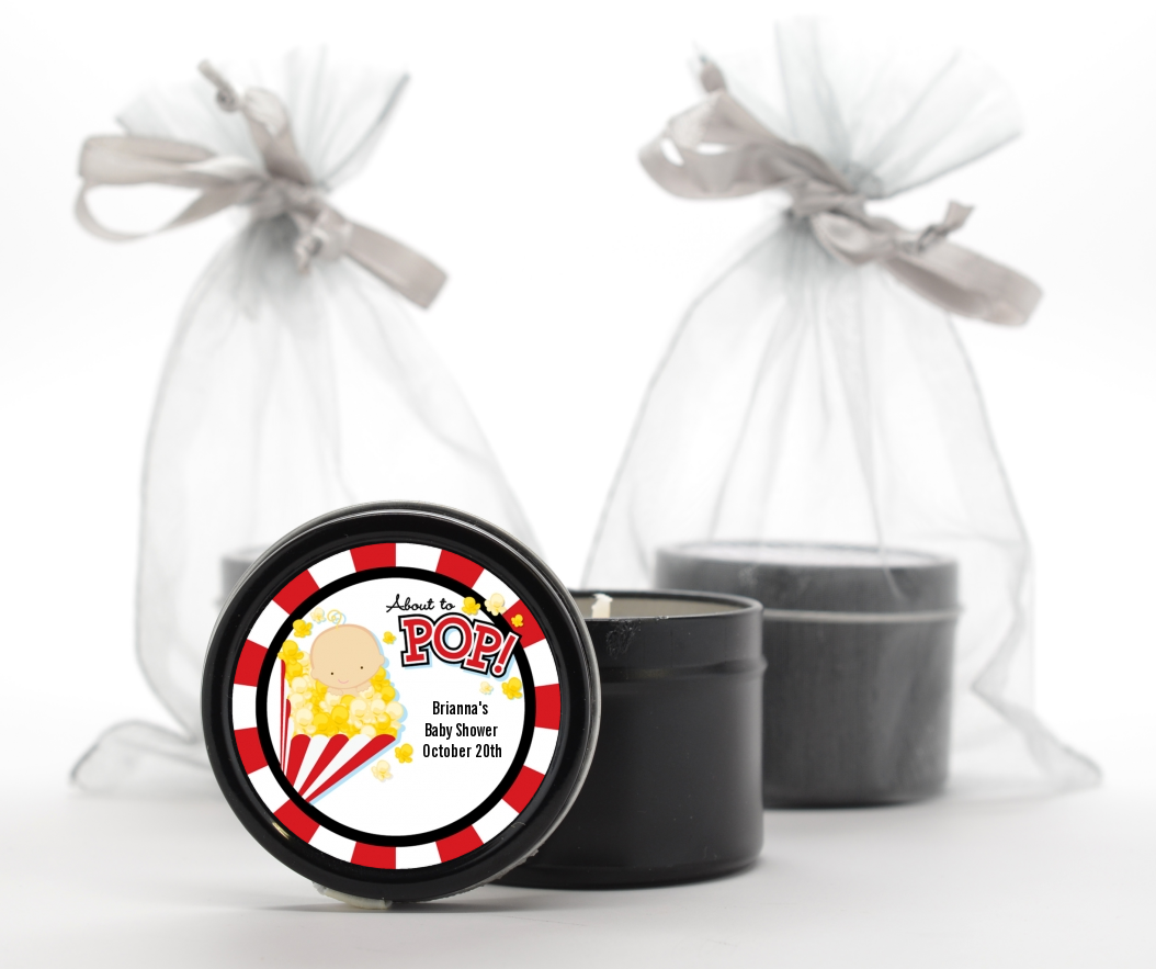 About To Pop - Baby Shower Black Candle Tin Favors