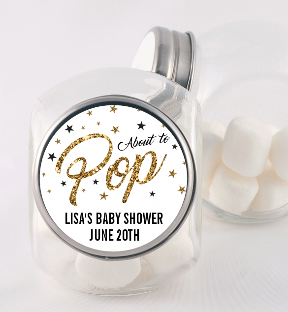 About To Pop Glitter - Personalized Baby Shower Candy Jar