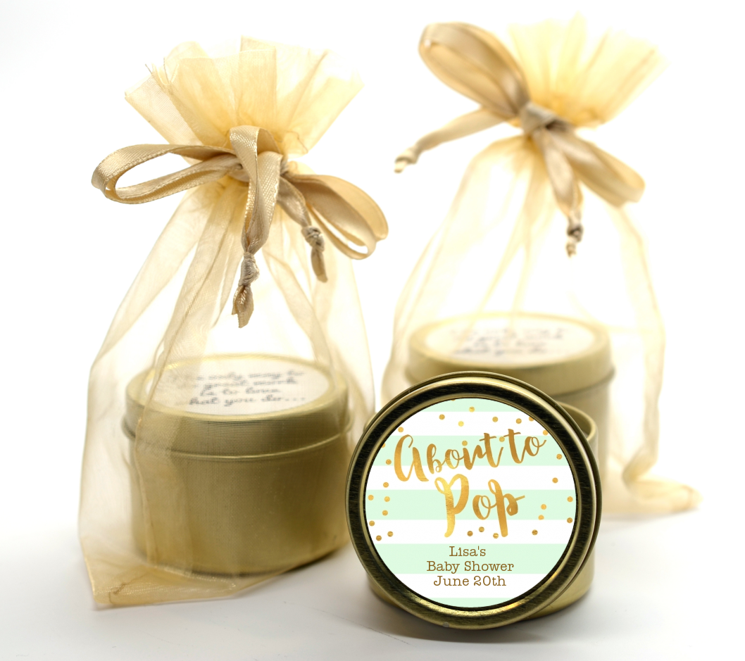 About To Pop Gold - Baby Shower Gold Tin Candle Favors