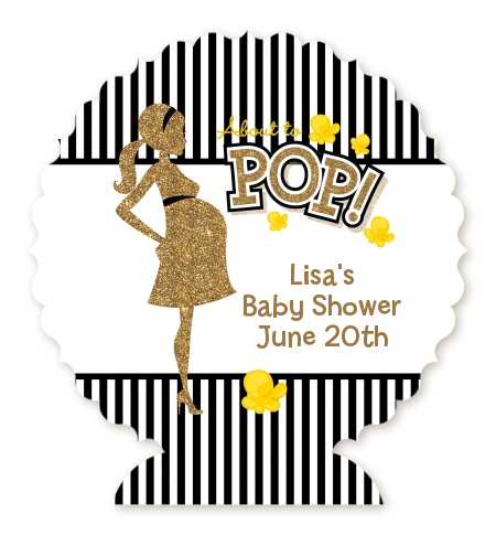 About To Pop Gold Glitter - Personalized Baby Shower Centerpiece Stand
