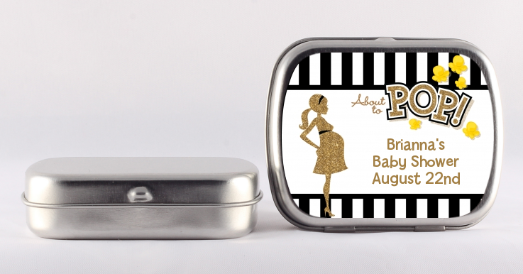 About To Pop Gold Glitter - Personalized Baby Shower Mint Tins