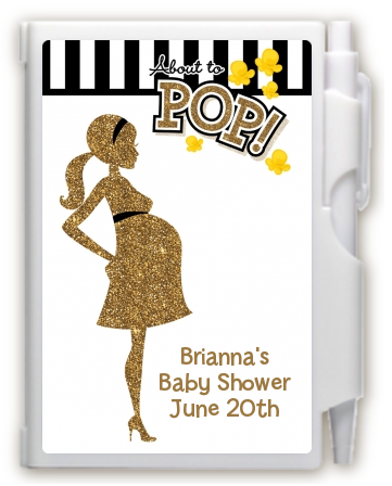 About To Pop Gold Glitter - Baby Shower Personalized Notebook Favor