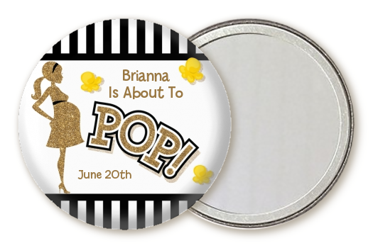 About To Pop Gold Glitter - Personalized Baby Shower Pocket Mirror Favors