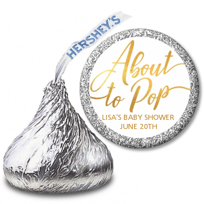 About To Pop Metallic - Hershey Kiss Baby Shower Sticker Labels