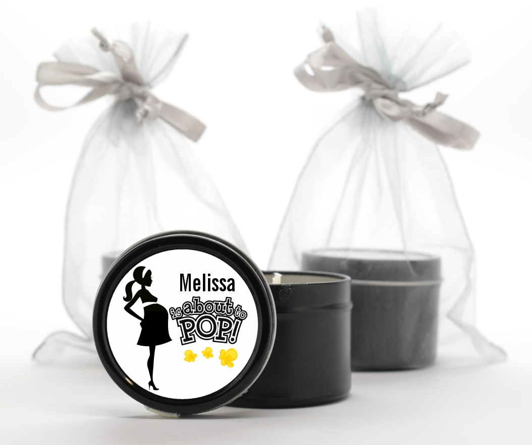 About to Pop Mommy Black - Baby Shower Black Candle Tin Favors