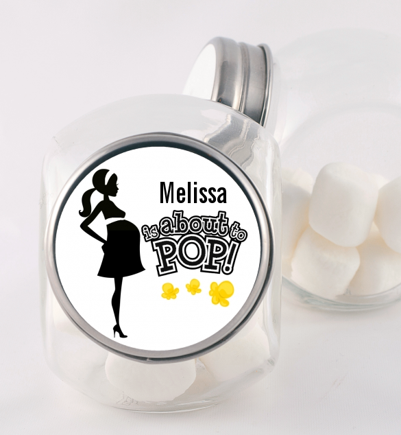 About to Pop Mommy Black - Personalized Baby Shower Candy Jar