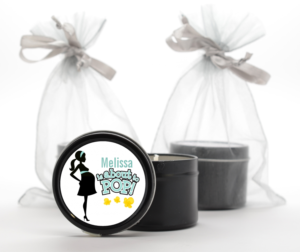 About To Pop Mommy - Baby Shower Black Candle Tin Favors