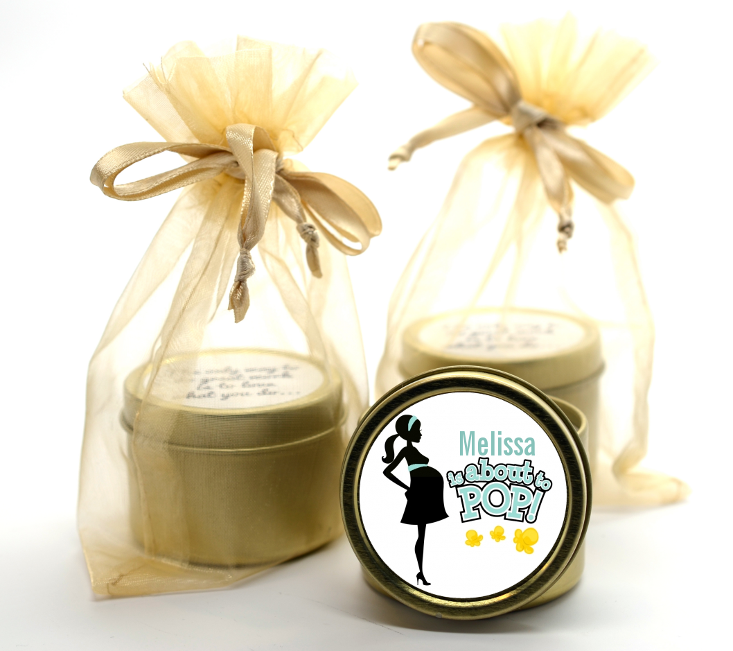 About To Pop Mommy - Baby Shower Gold Tin Candle Favors