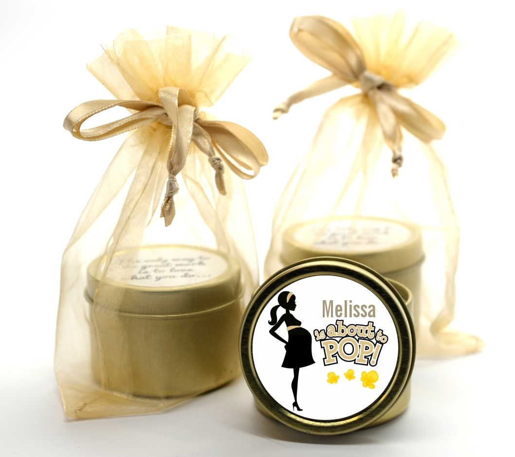 About To Pop Mommy Gold - Baby Shower Gold Tin Candle Favors