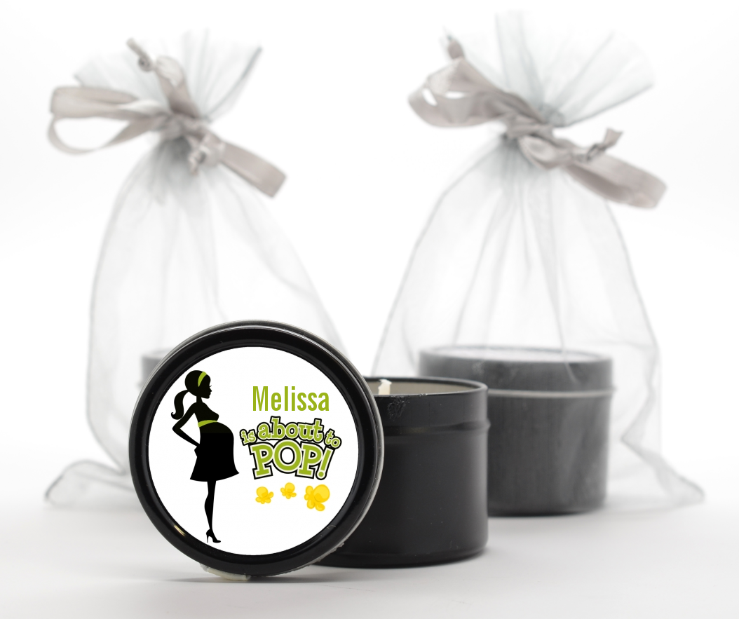 About To Pop Mommy Green - Baby Shower Black Candle Tin Favors