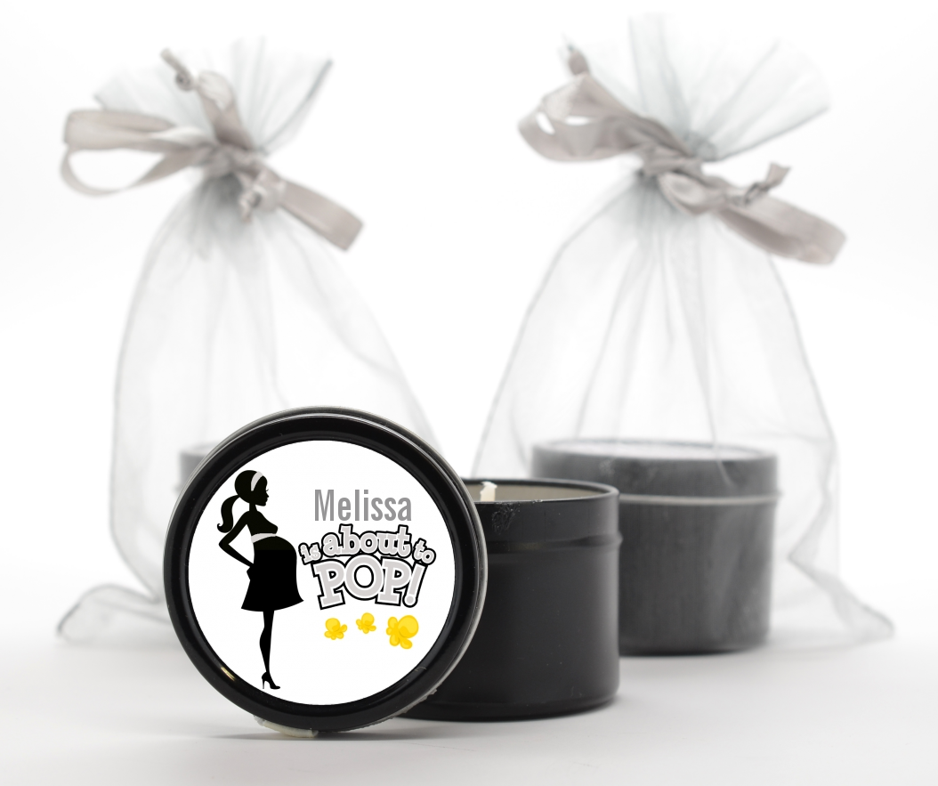 About To Pop Mommy Grey - Baby Shower Black Candle Tin Favors