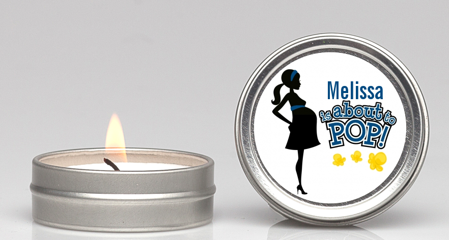 About To Pop Mommy Navy Blue - Baby Shower Candle Favors