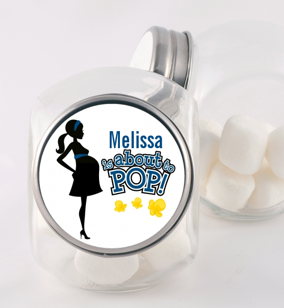 About To Pop Mommy Navy Blue - Personalized Baby Shower Candy Jar