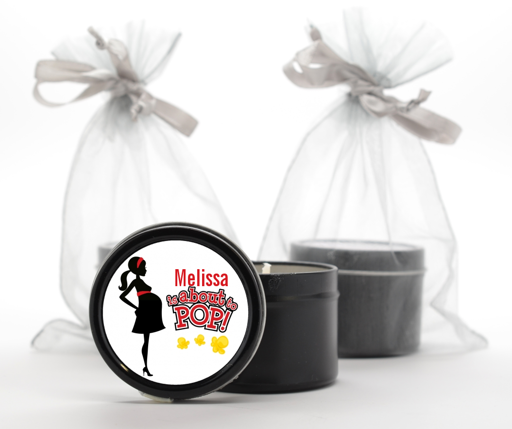 About To Pop Mommy Red - Baby Shower Black Candle Tin Favors