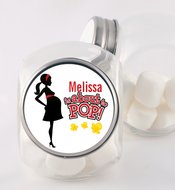 About To Pop Mommy Red - Personalized Baby Shower Candy Jar