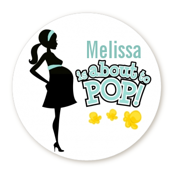 About To Pop Mommy - Round Personalized Baby Shower Sticker Labels