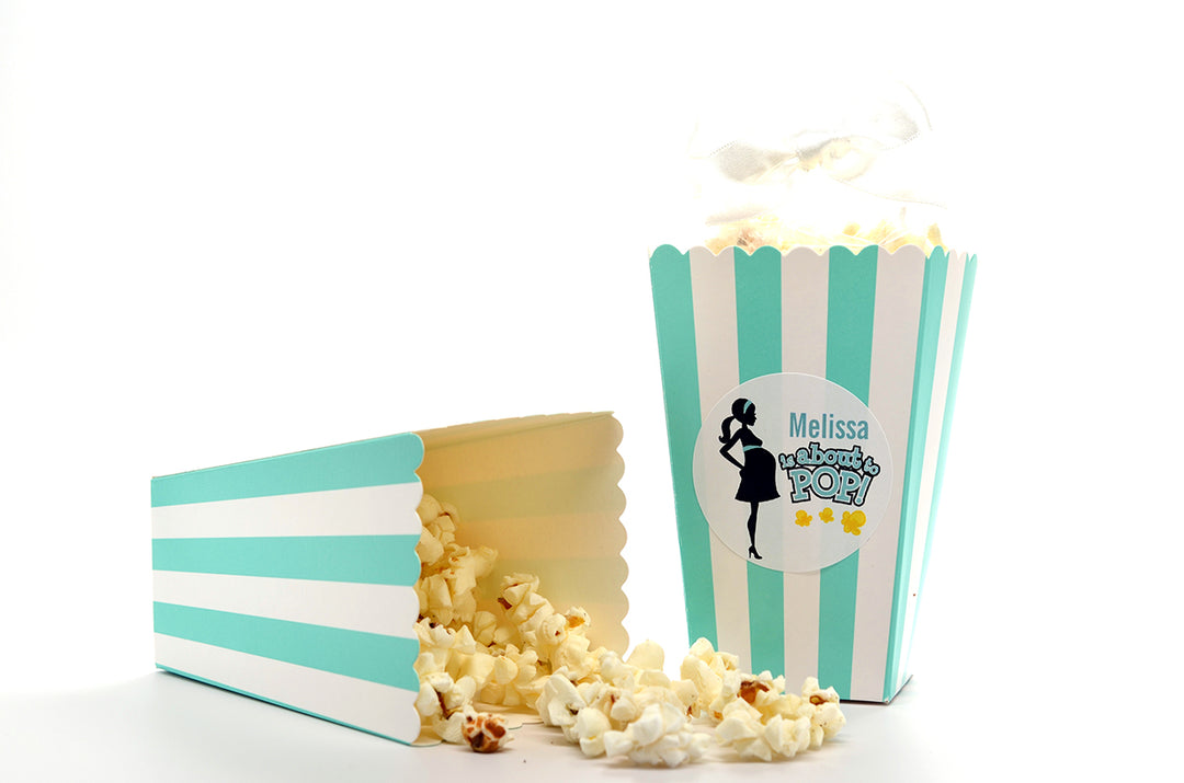 About To Pop Mommy - Personalized Baby Shower Popcorn Boxes - Set of 12