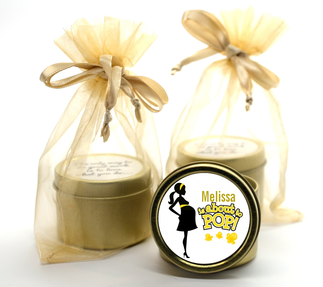 About to Pop Mommy Yellow - Baby Shower Gold Tin Candle Favors