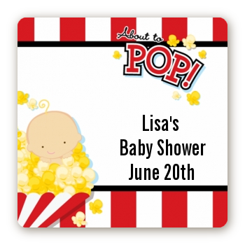 About To Pop - Square Personalized Baby Shower Sticker Labels