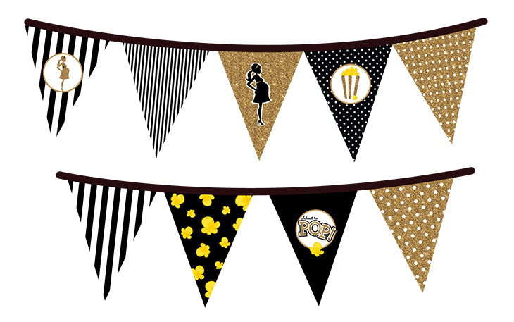 About To Pop Gold Glitter - Baby Shower Themed Pennant Set