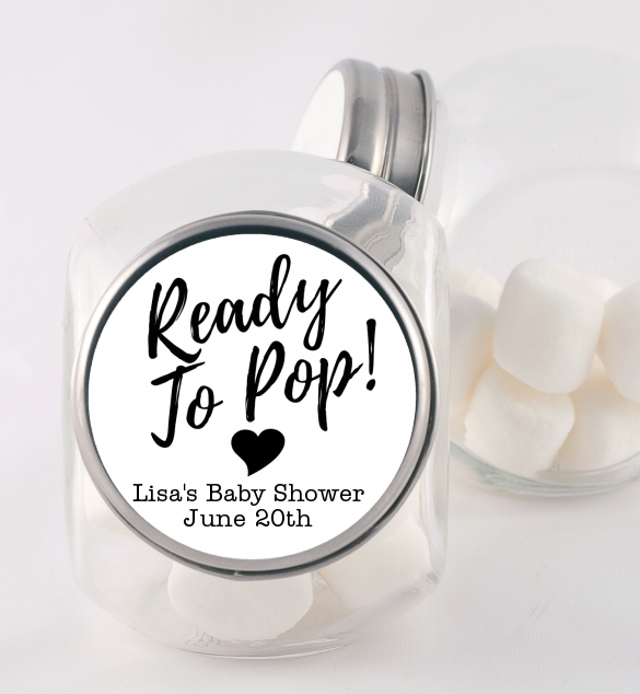 Ready To Pop Black and White - Personalized Baby Shower Candy Jar