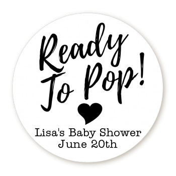 Ready To Pop Black and White - Round Personalized Baby Shower Sticker Labels