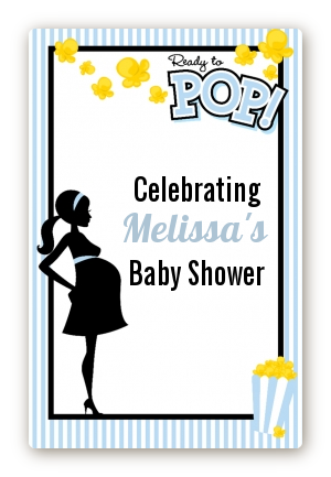 Ready To Pop Blue - Custom Large Rectangle Baby Shower Sticker/Labels