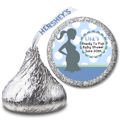 Ready To Pop Blue with white dots - Hershey Kiss Baby Shower Sticker Labels