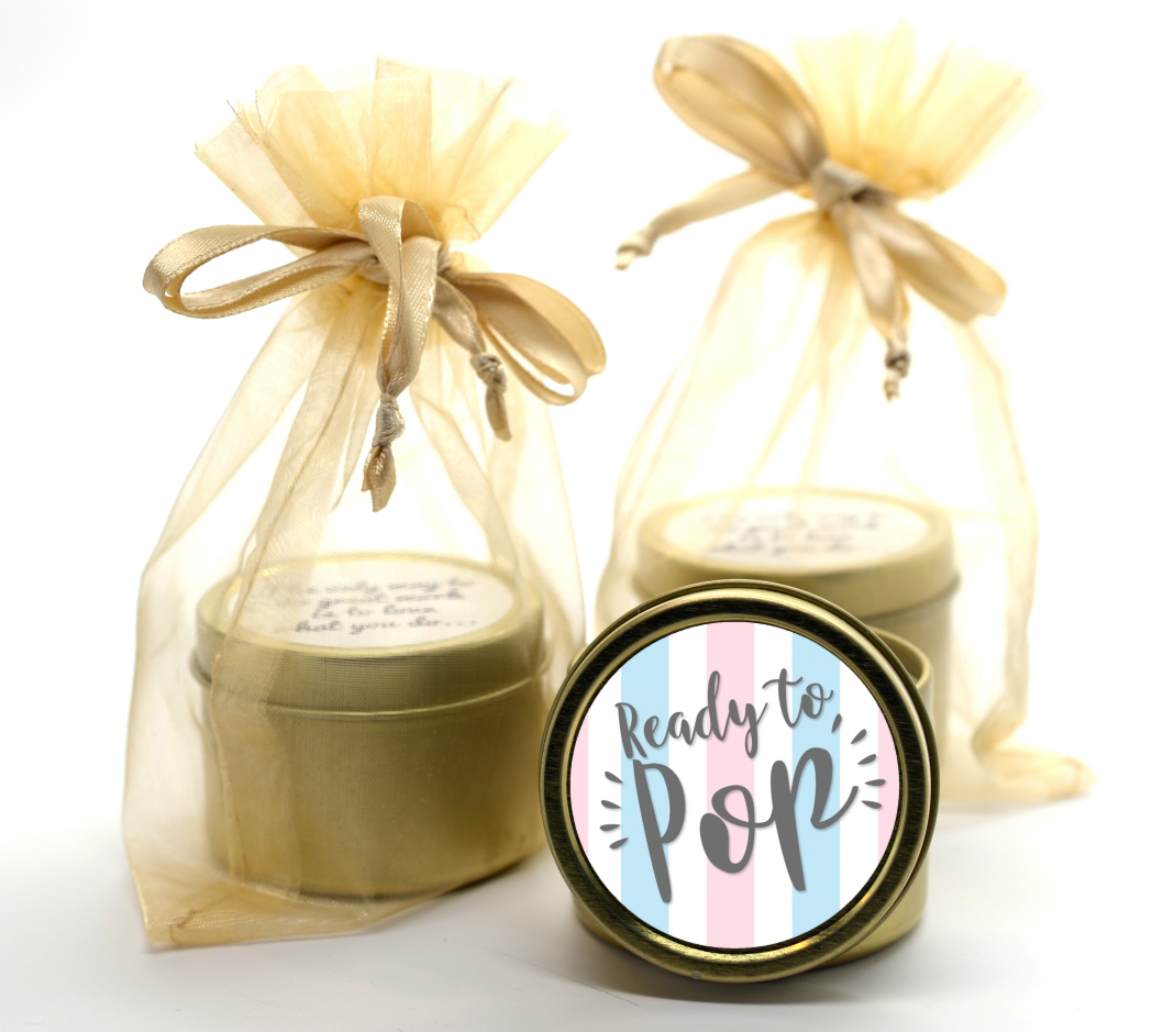 Ready To Pop Gender Reveal - Baby Shower Gold Tin Candle Favors