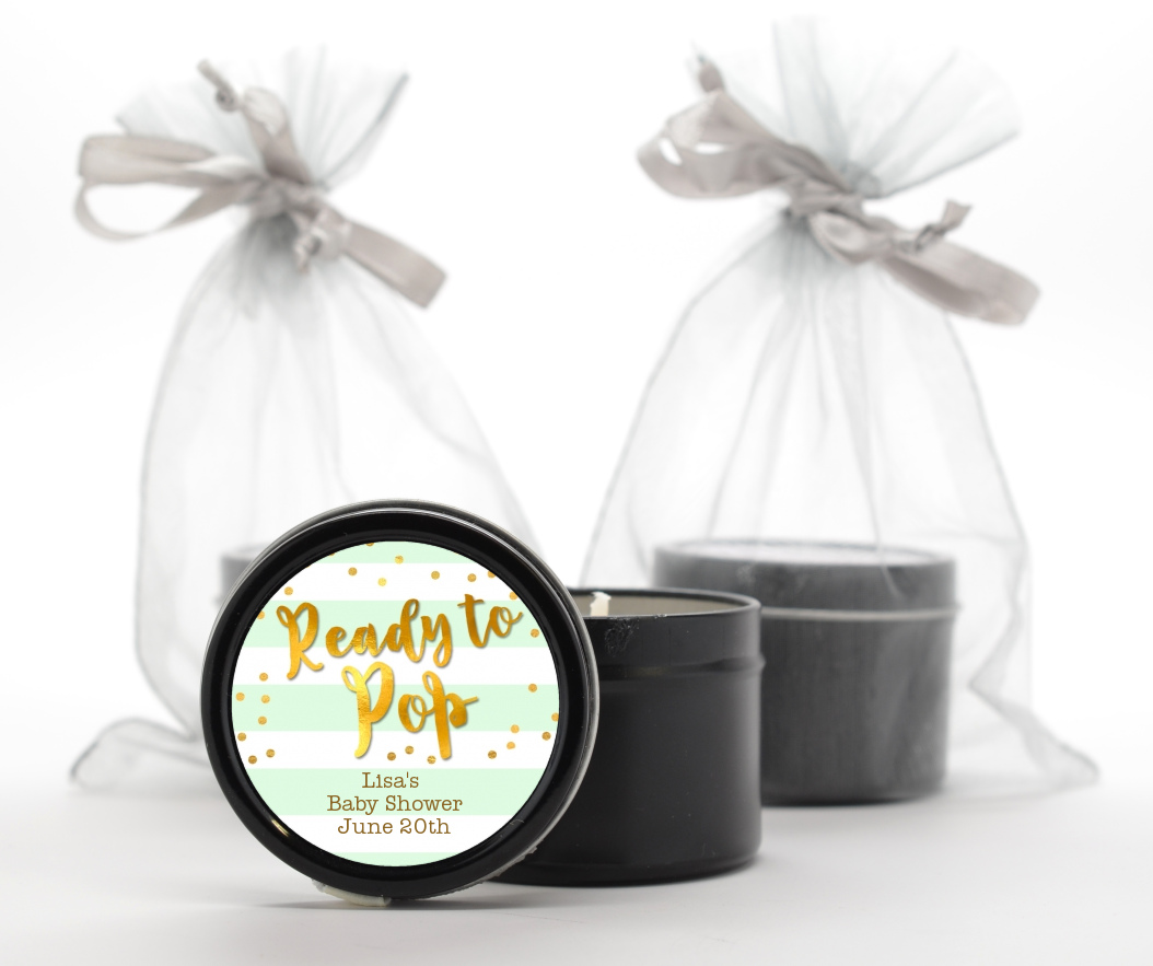 Ready To Pop Gold - Baby Shower Black Candle Tin Favors