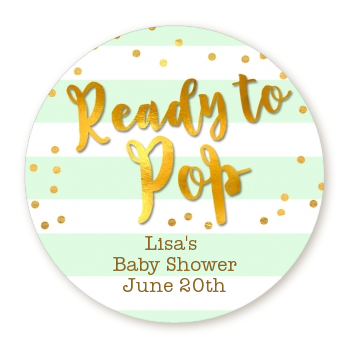 Ready To Pop Gold - Round Personalized Baby Shower Sticker Labels