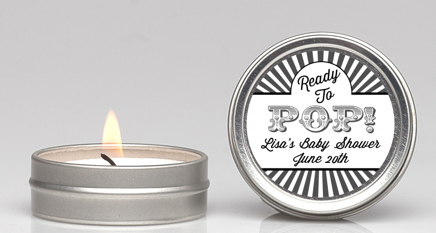 Ready To Pop Gray Stripes - Baby Shower Candle Favors