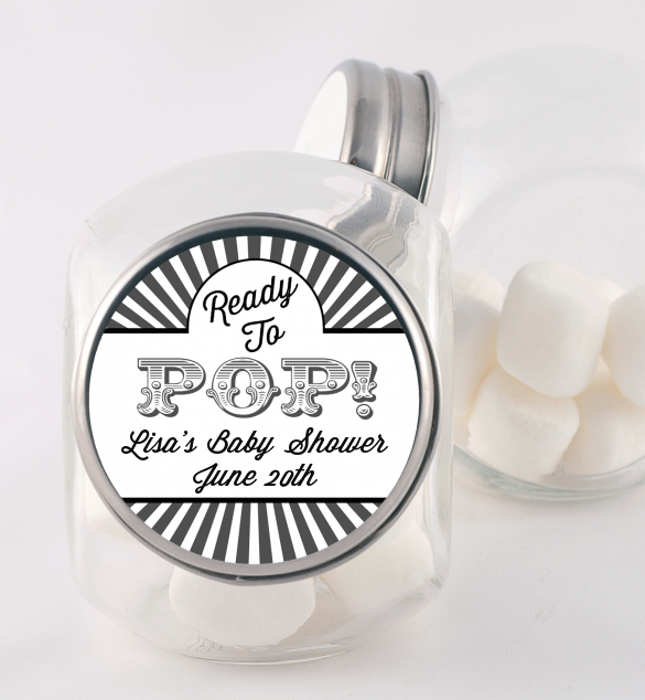 Ready To Pop Gray Stripes - Personalized Baby Shower Candy Jar