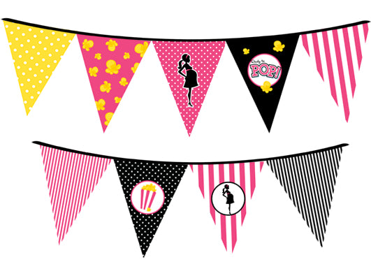 Ready To Pop Dark Pink - Baby Shower Themed Pennant Set
