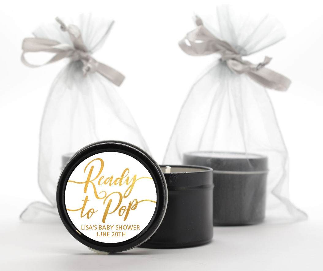 Ready To Pop Metallic - Baby Shower Black Candle Tin Favors