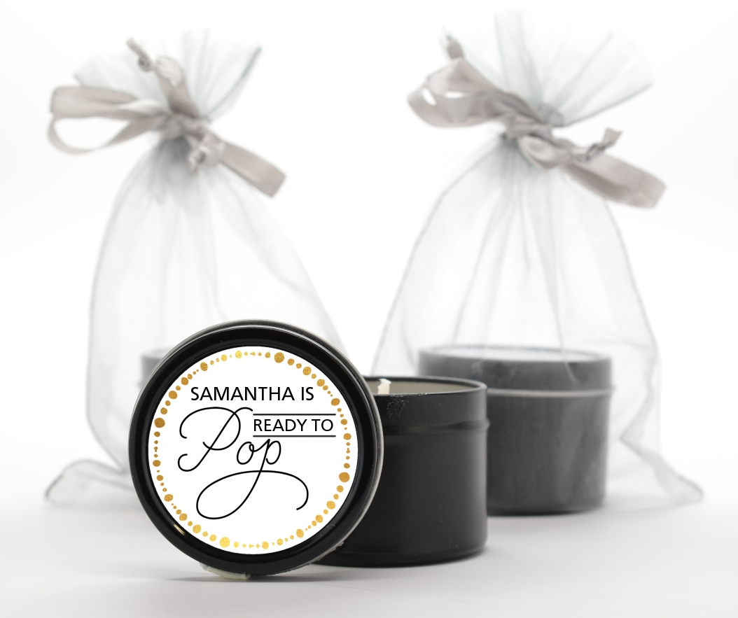 Ready To Pop Metallic Dots - Baby Shower Black Candle Tin Favors