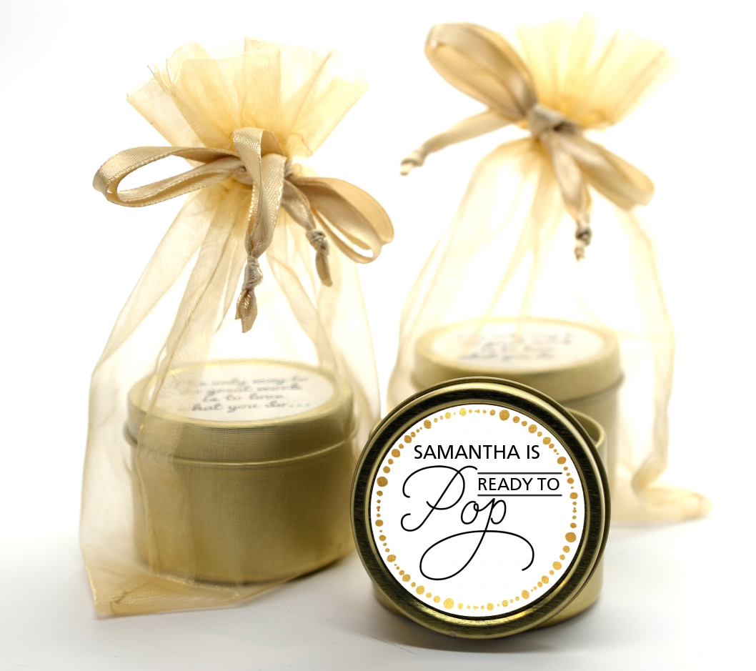 Ready To Pop Metallic Dots - Baby Shower Gold Tin Candle Favors