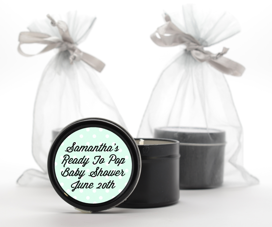 Ready To Pop Pastel Polka Dots - Baby Shower Black Candle Tin Favors
