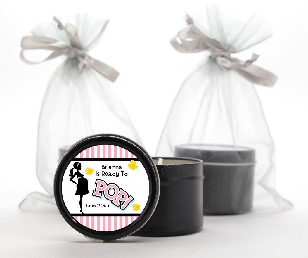 Ready To Pop Pink - Baby Shower Black Candle Tin Favors