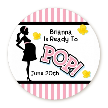 Ready To Pop Pink - Round Personalized Baby Shower Sticker Labels