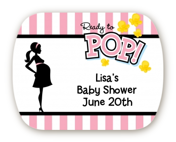 Ready To Pop Pink - Personalized Baby Shower Rounded Corner Stickers
