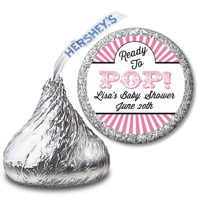 Ready To Pop Pink Stripes - Hershey Kiss Baby Shower Sticker Labels