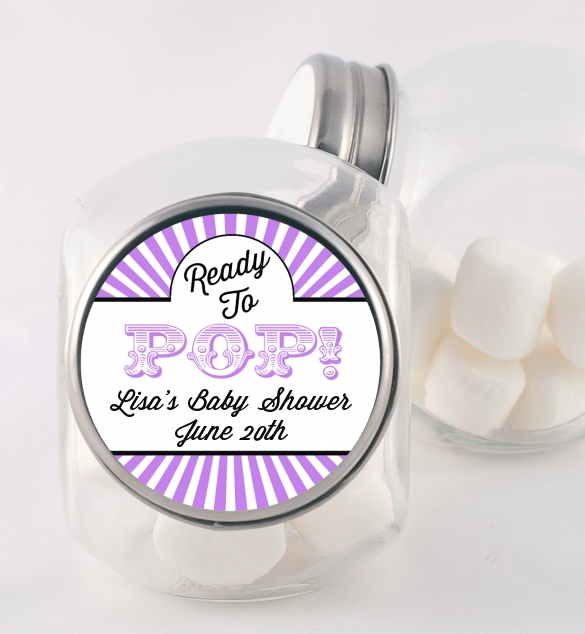 Ready To Pop Purple Stripes - Personalized Baby Shower Candy Jar
