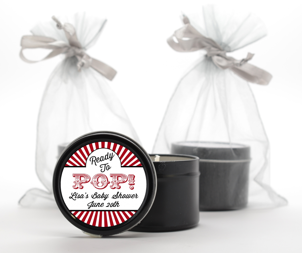 Ready To Pop Red - Baby Shower Black Candle Tin Favors