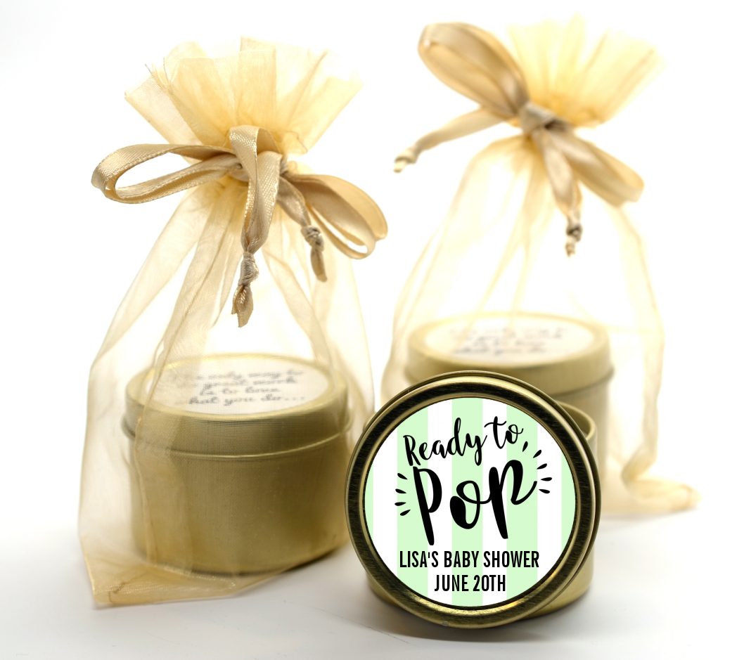 Ready To Pop Stripes - Baby Shower Gold Tin Candle Favors