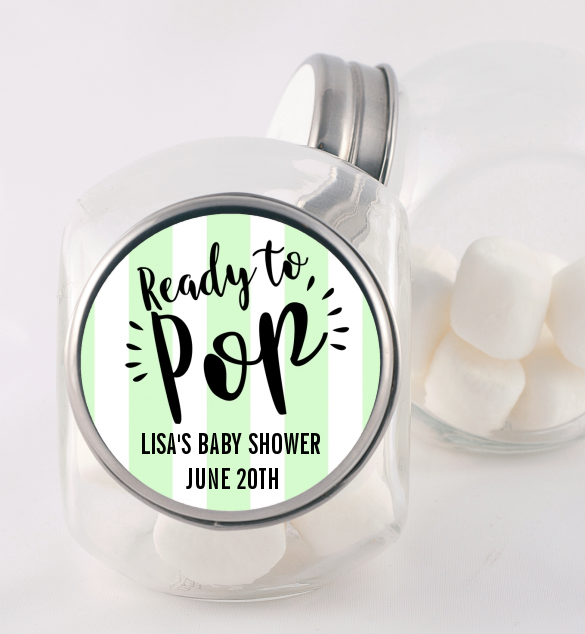 Ready To Pop Stripes - Personalized Baby Shower Candy Jar