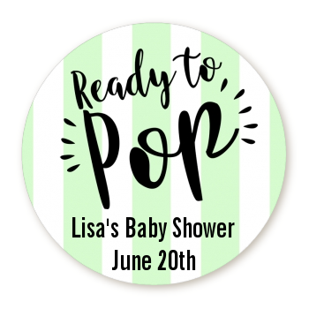 Ready To Pop Stripes - Round Personalized Baby Shower Sticker Labels