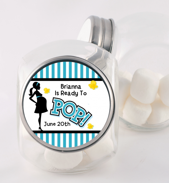 Ready To Pop Teal - Personalized Baby Shower Candy Jar
