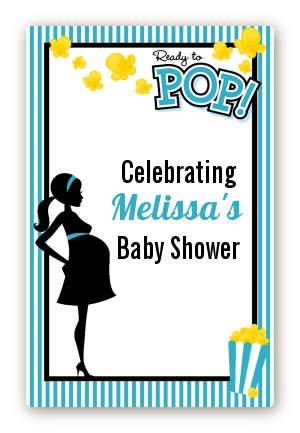 Ready To Pop Teal - Custom Large Rectangle Baby Shower Sticker/Labels