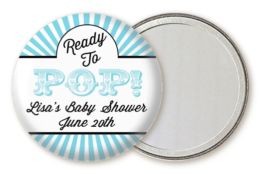 Ready To Pop Teal Stripes - Personalized Baby Shower Pocket Mirror Favors